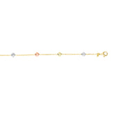 14K Tri-Color Gold Diamond Cut Square Bead Station Bracelet